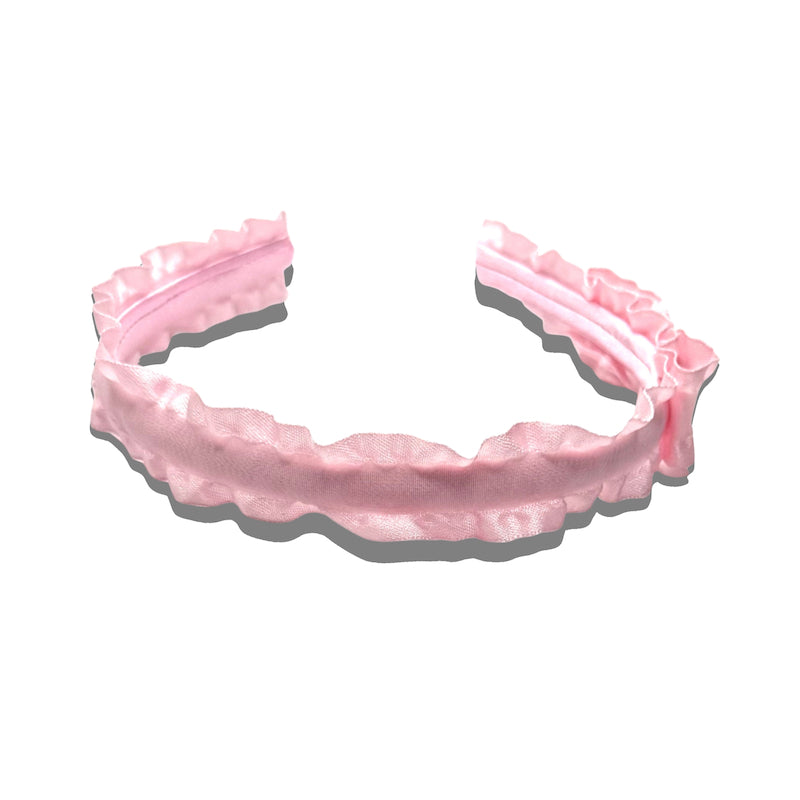 Pink Ruffled Headband with Bow Detail Top View