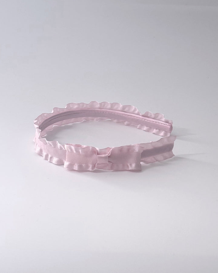 Maiden pink ruffled bow headband side bow 