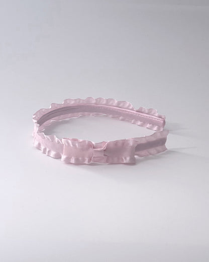 Maiden pink ruffled bow headband side bow 