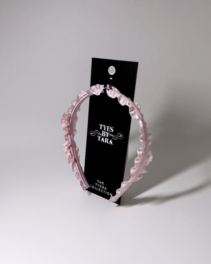 Maiden Ruffled Pink Bow Headband on Black Card