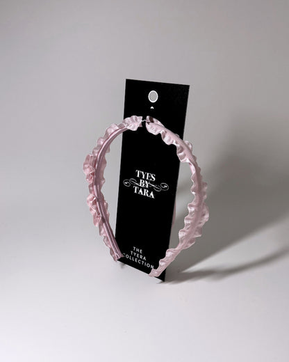 Maiden Ruffled Pink Bow Headband on Black Card