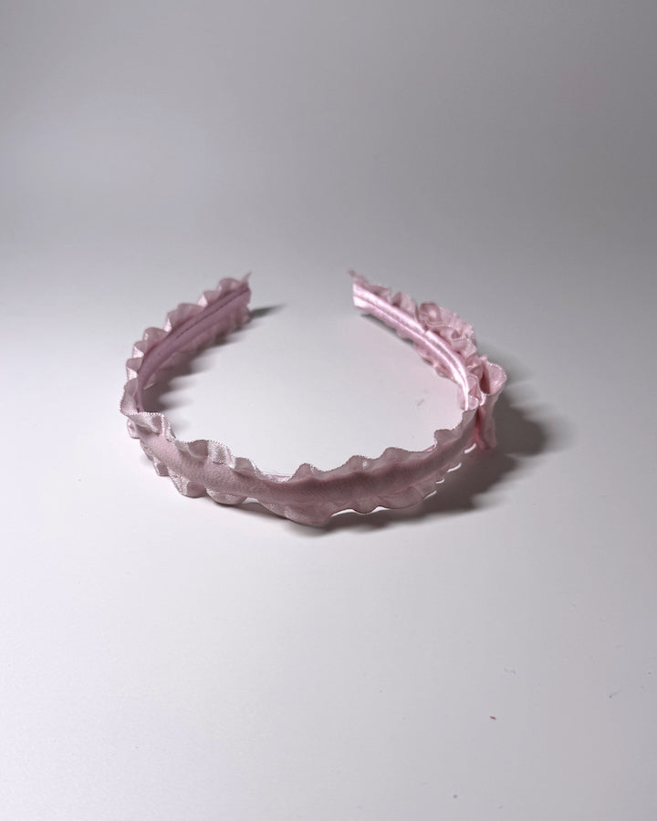 Top View Pink Ruffled Bow Headband