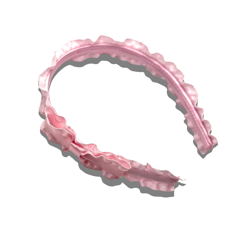Pink Ruffled Headband with Bow Detail