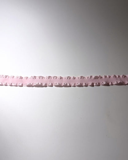 Pink Ruffled Headband with long pink satin ties flatlay