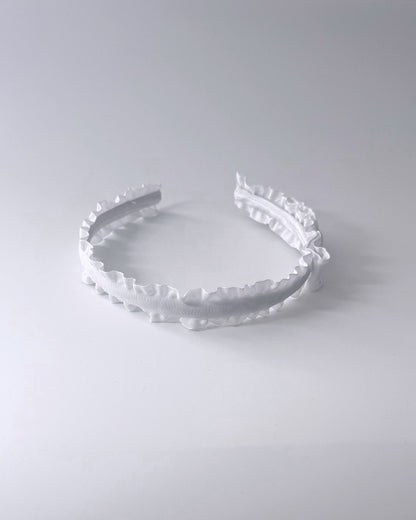 maiden white ruffled headband top view