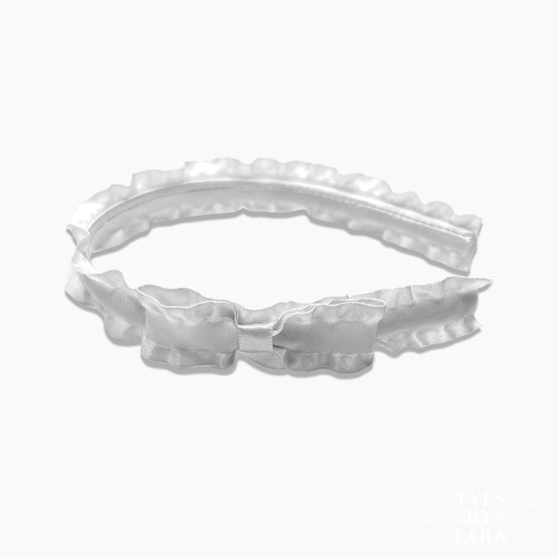 Bow View of Maiden White Ruffled Headband 