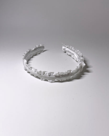 White Ruffled Bow Headband with side bow top view