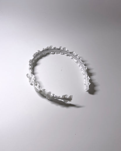 White Ruffled Bow Headband with side bow