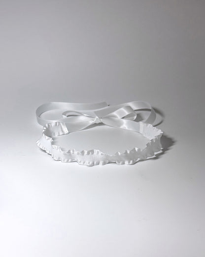 Maiden White Ruffled Bow Headband with long satin ties