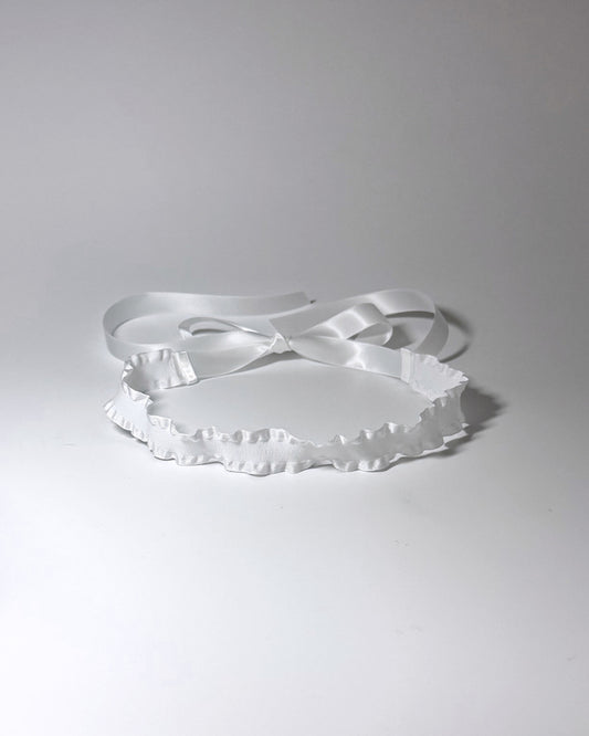 Maiden White Ruffled Bow Headband with long satin ties