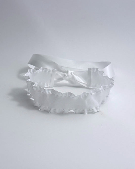 White Ruffled Headband with Satin ties