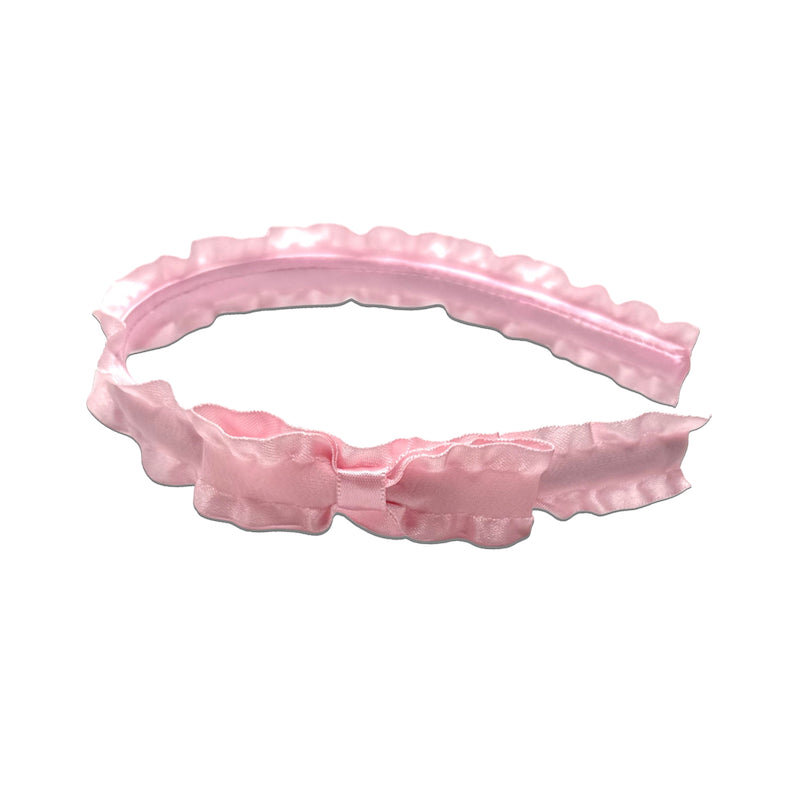 Pink Ruffled Headband with Bow Detail Side View
