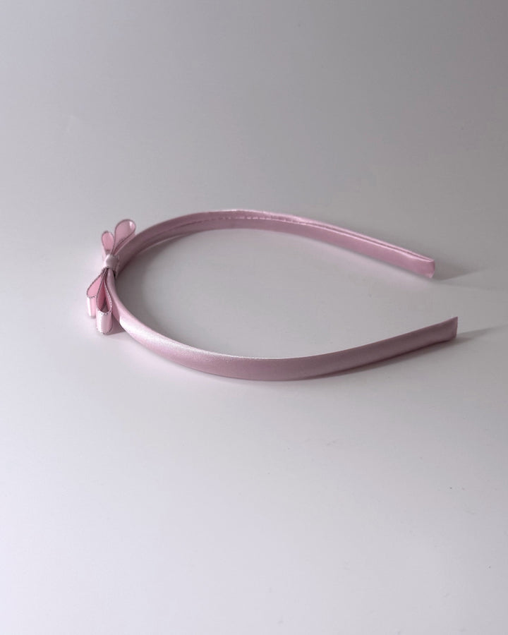Side View Pink Satin Hair Bow Band