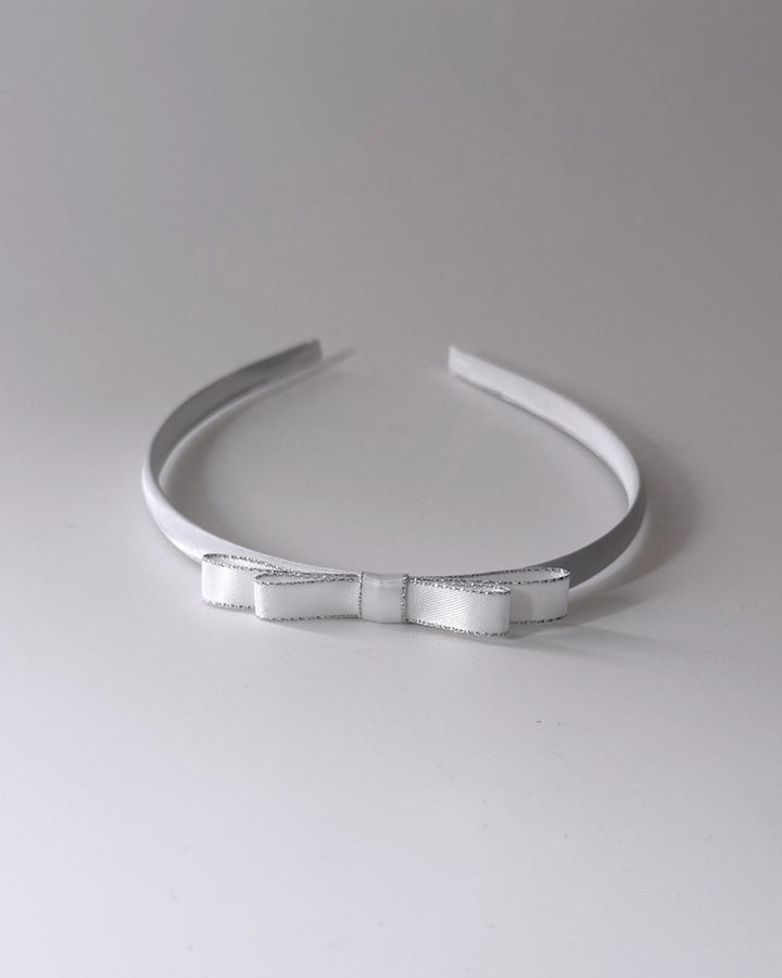 Queen White Satin Bow Headband Top View