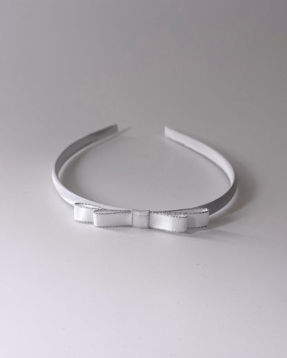 Queen White Satin Bow Headband Top View