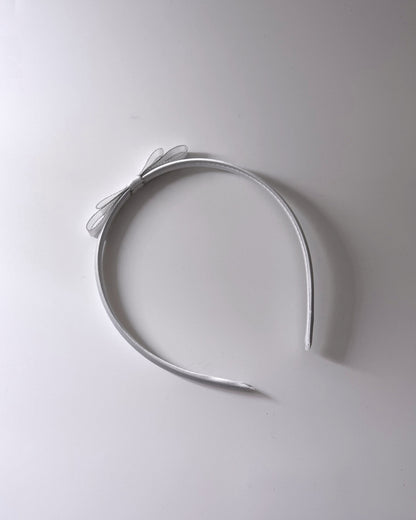White Bow Headband with Metallic Trimmed Hair Bow 
