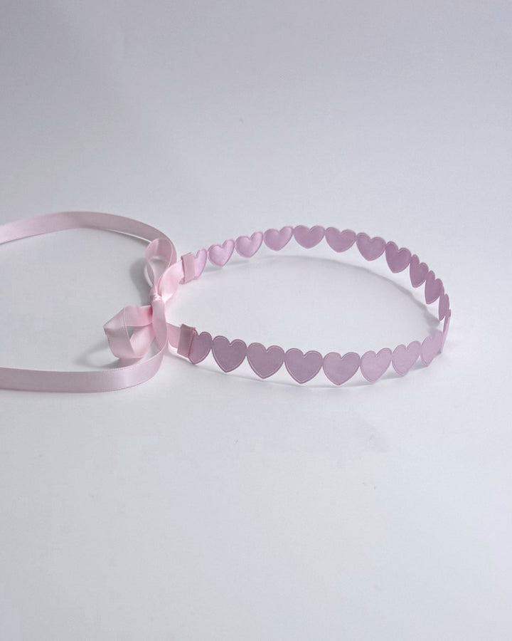 Pink Heart Headband with Satin Ties Side View
