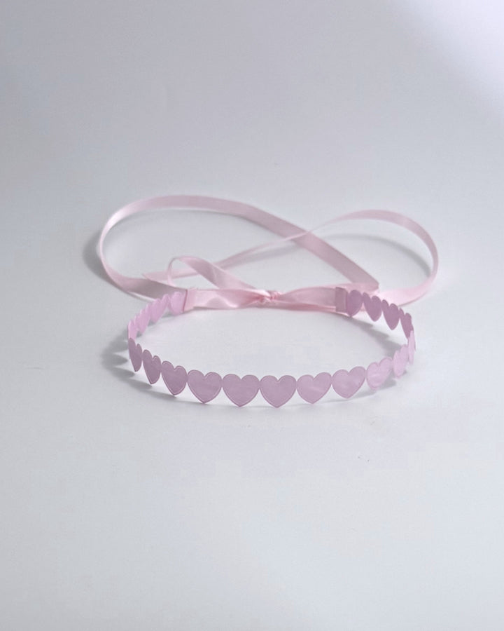 Pink Heart Headband with Satin Ties
