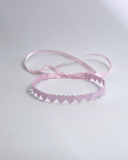 Pink Heart Headband with Satin Ties