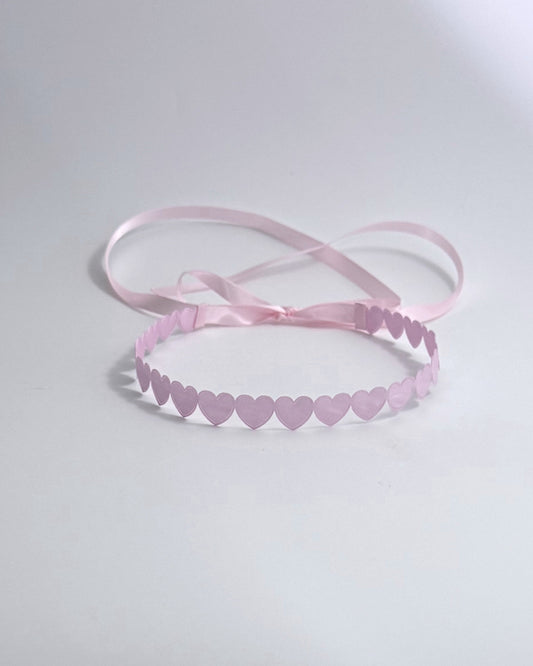 Pink Heart Headband with Satin Ties