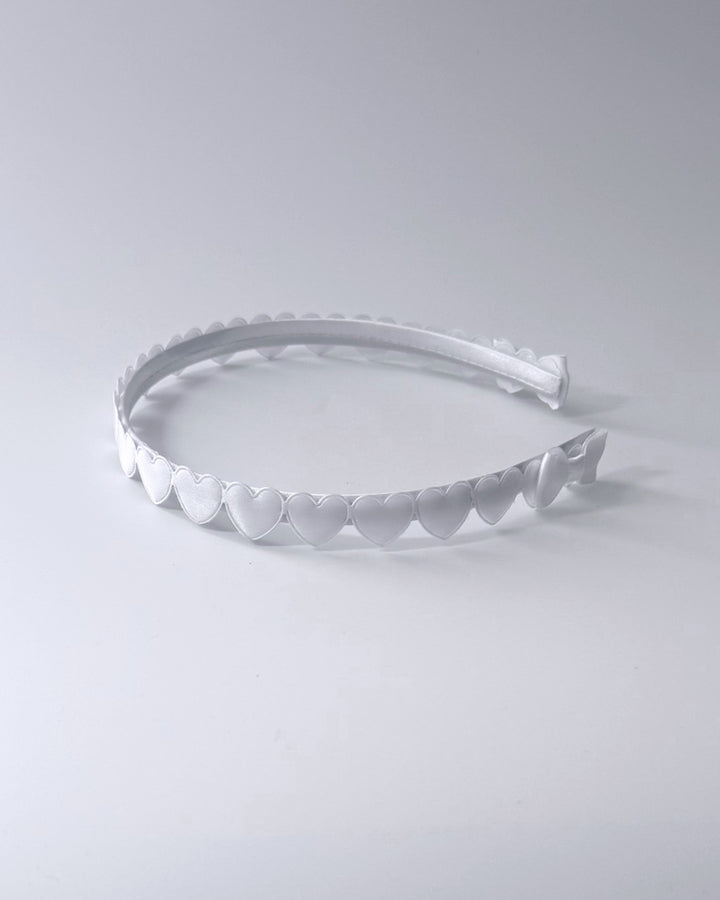 Side View White Heart Bow Headband