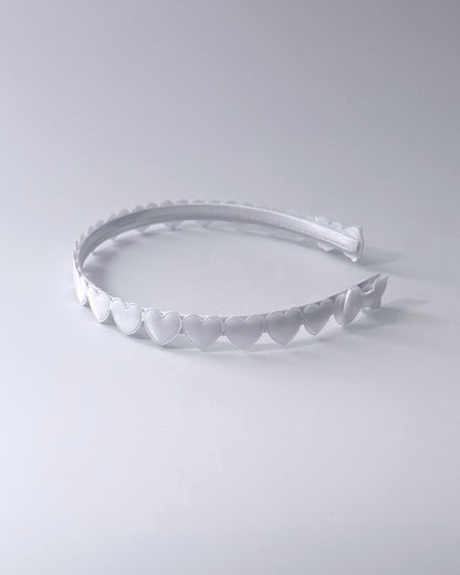 Side View White Heart Bow Headband