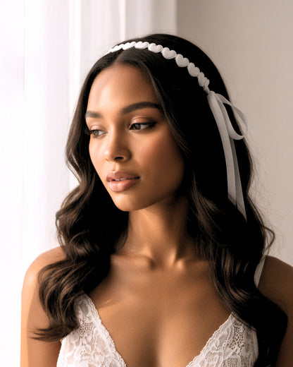 Sweetheart White Heart Headband close up view