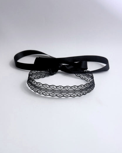 Black Lace Headband with long satin ties