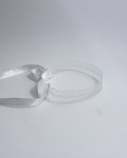 White lace headband side view