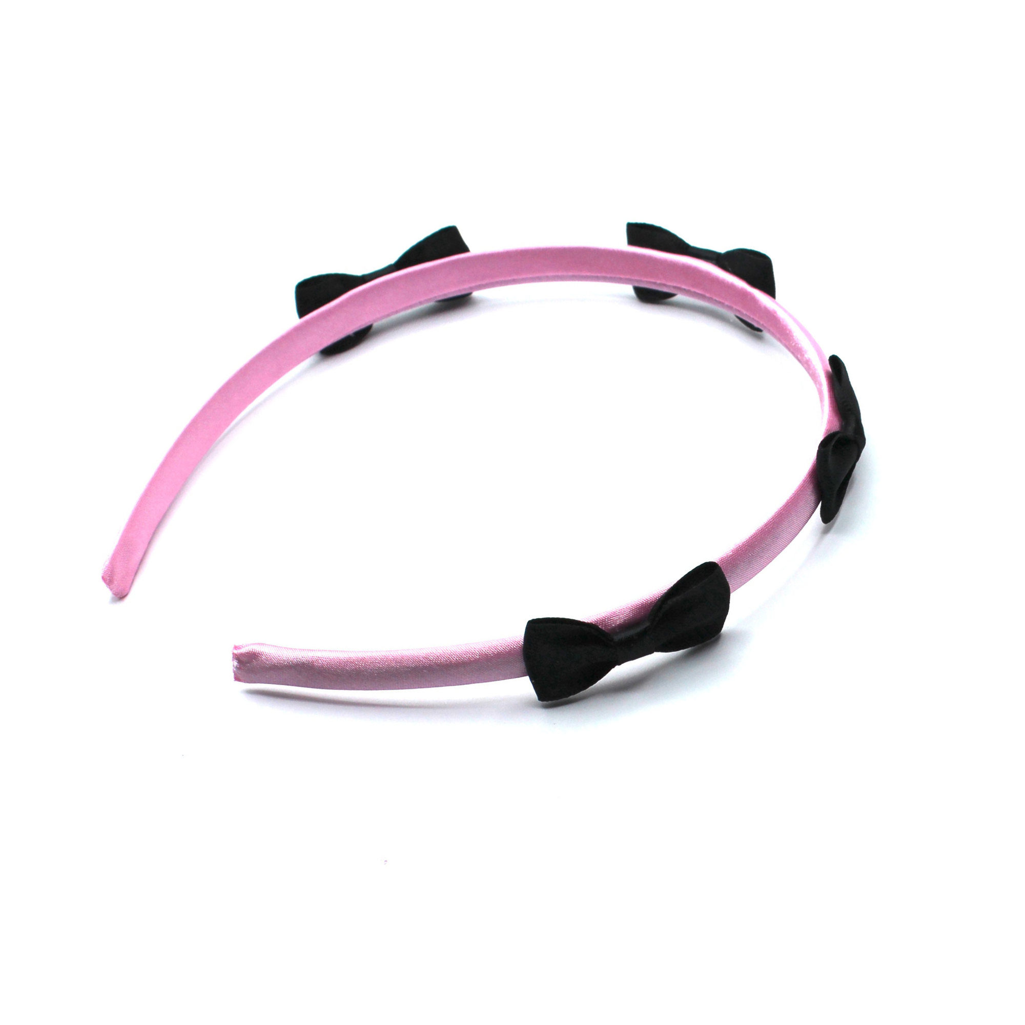 Pink Adult Headband with Black Satin Bows