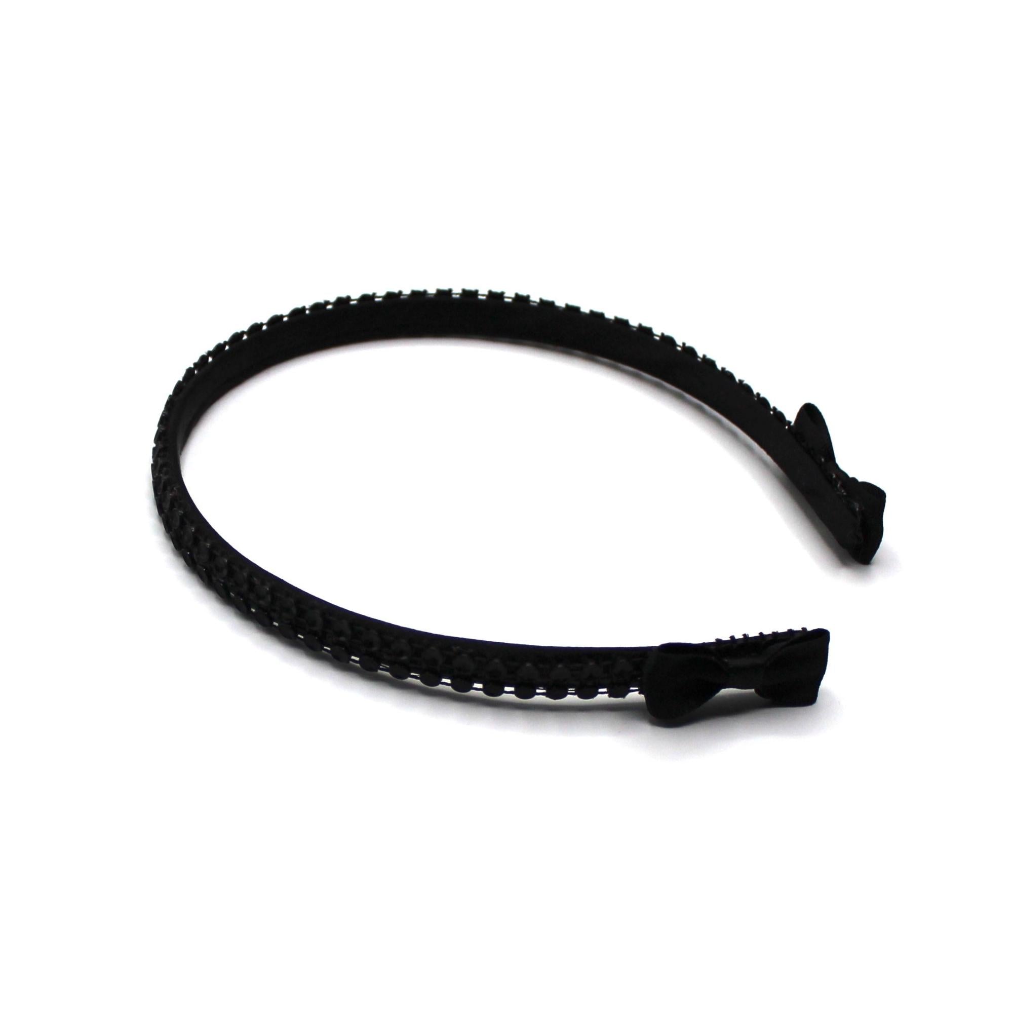 Black Sparkly Headband with Satin Black Bows