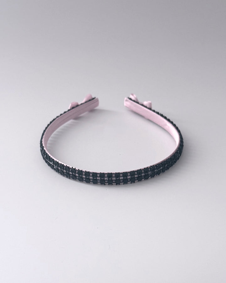 Vixen Black Sparkly Bow Headband with Pink Bows