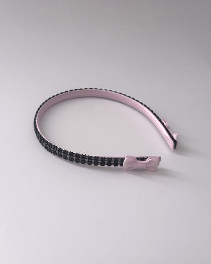 Pink Headband with Black Sparkly Rhinestome Mesh and Pink Bows