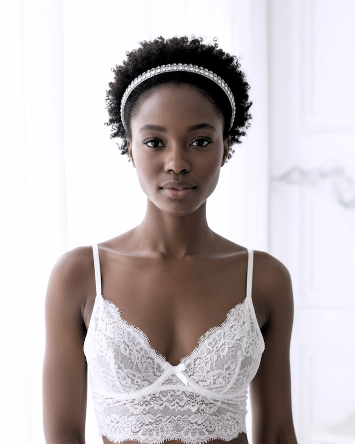 Vixen White Sparkly Headband on brunette model with dark hair
