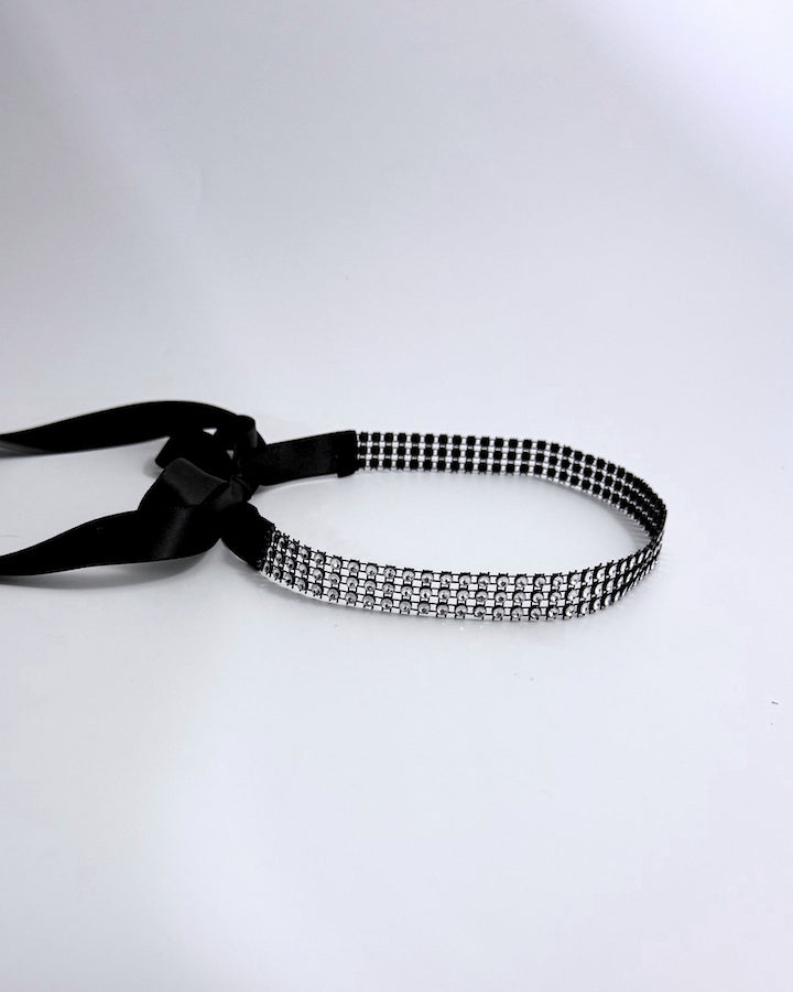 Silver Black Sparkly Rhinestone Mesh Headband Hair Accessory Side View