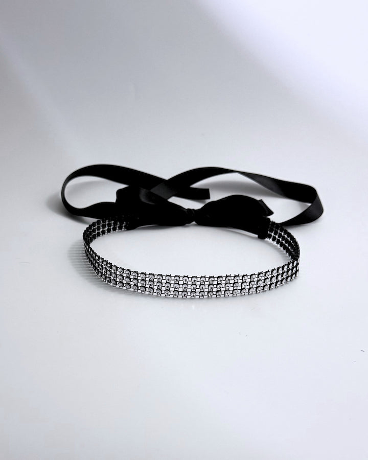 Silver Black Sparkly Rhinestone Mesh Headband Hair Accessory