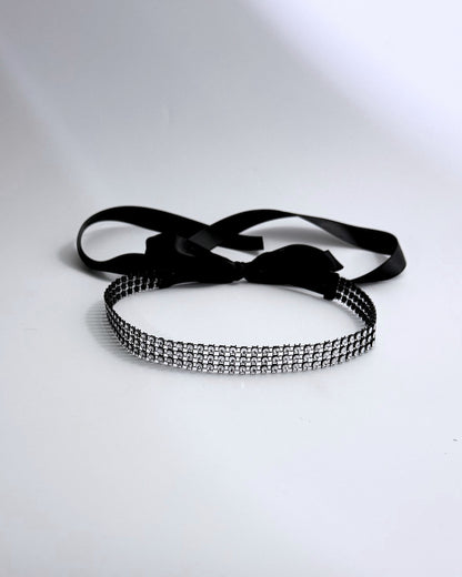 Silver Black Sparkly Rhinestone Mesh Headband Hair Accessory