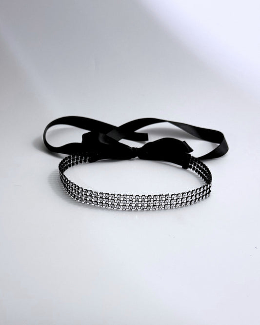 Silver Black Sparkly Rhinestone Mesh Headband Hair Accessory