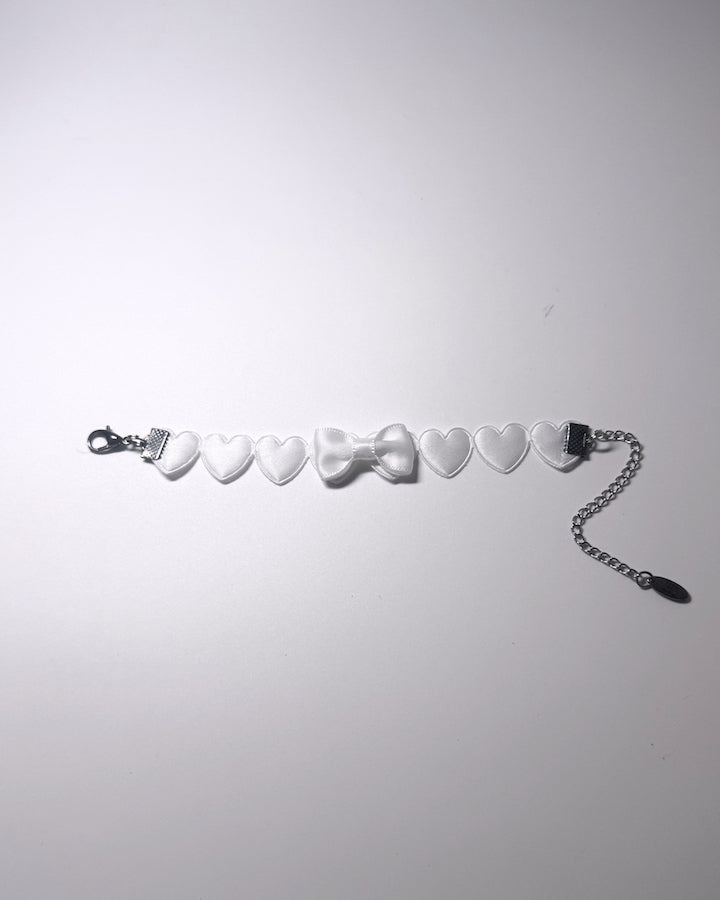Flatlay Sweetheart White Heart Bow Bracelet 