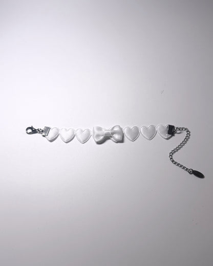 Flatlay Sweetheart White Heart Bow Bracelet 