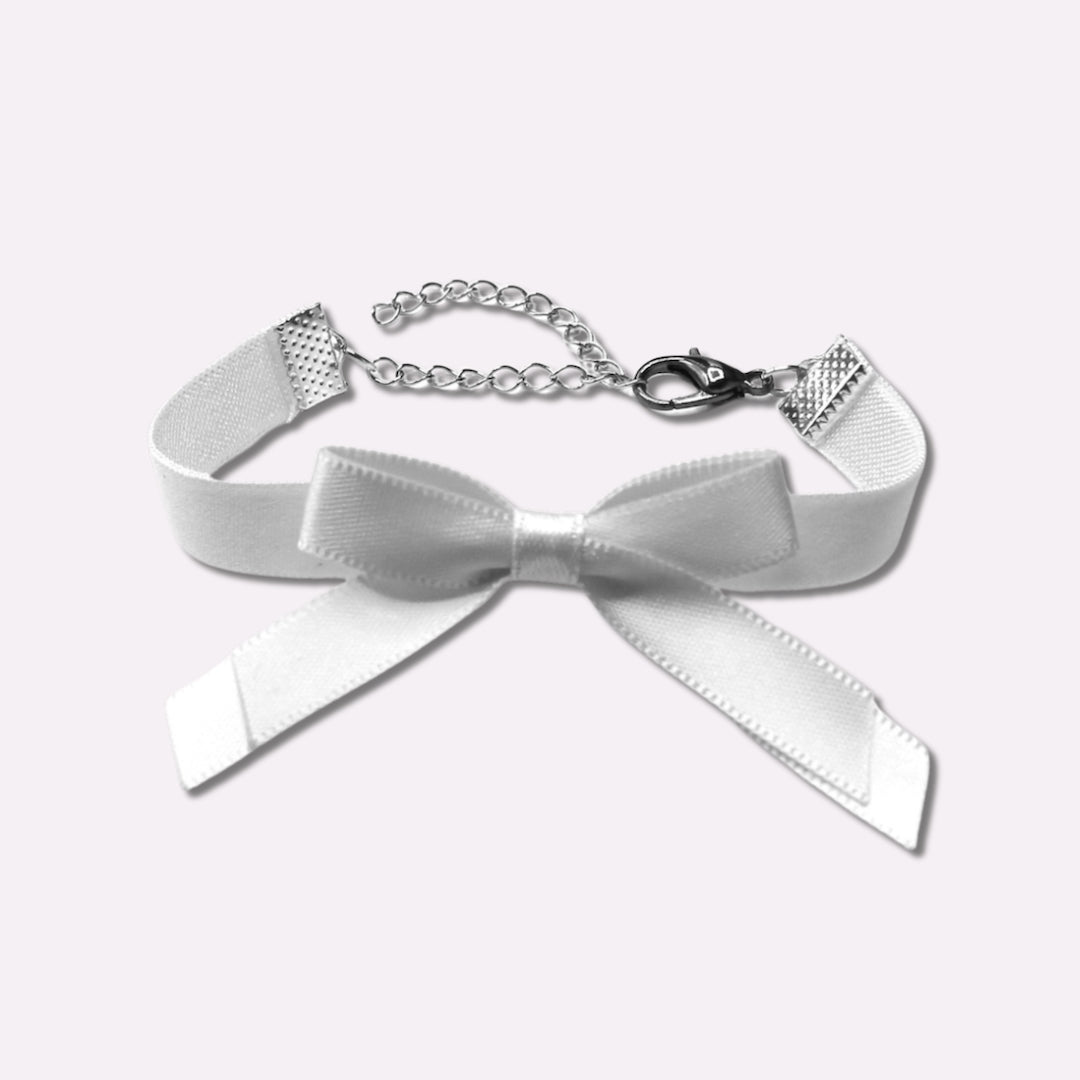 White Bow Bracelet with Elastic Wristband