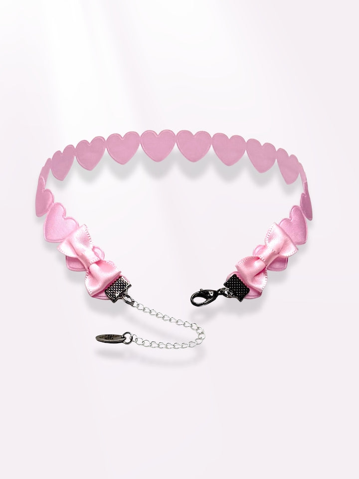 light pink heart choker with pink bows