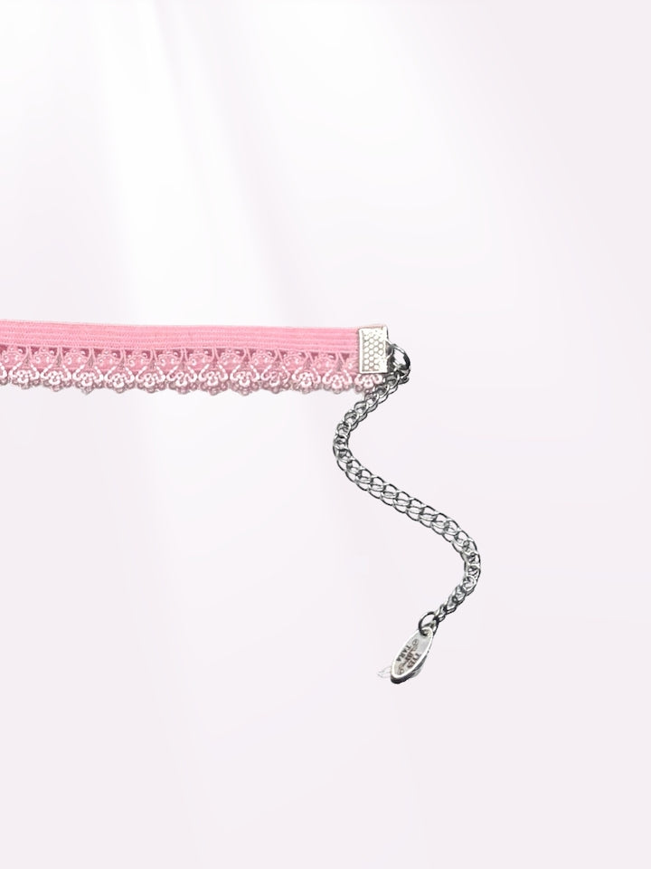 Extender View Belle Pink Bow Elastic Lace Anklet 