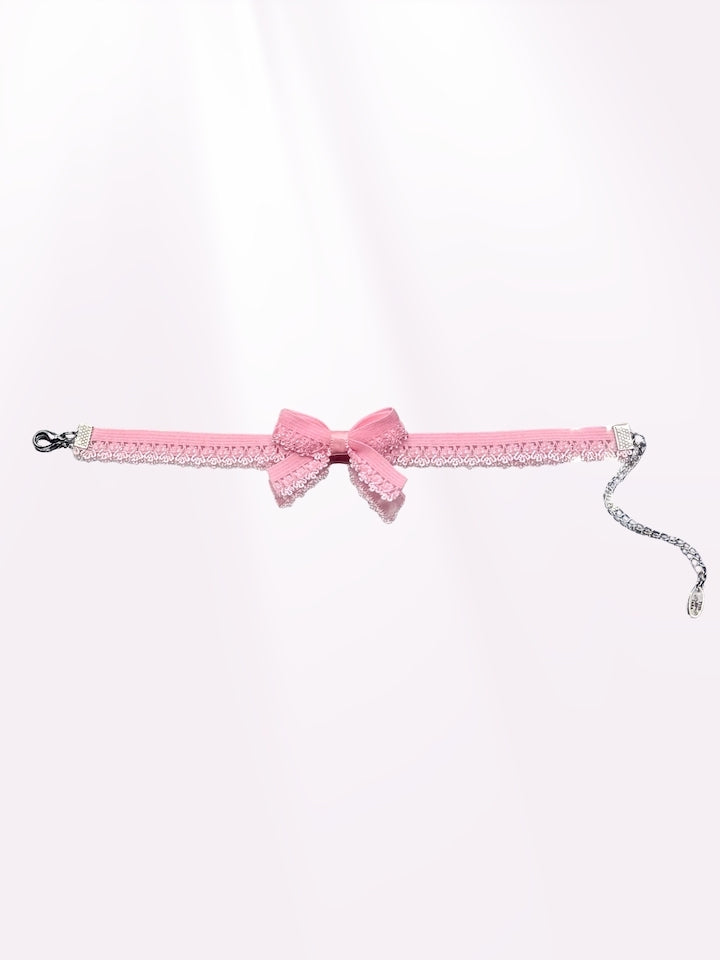 Belle Pink Bow Elastic Lace Anklet  Full View