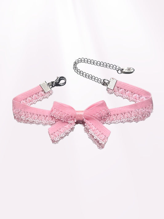 belle-pink-lace-elastic-bow-anklet on light pink background
