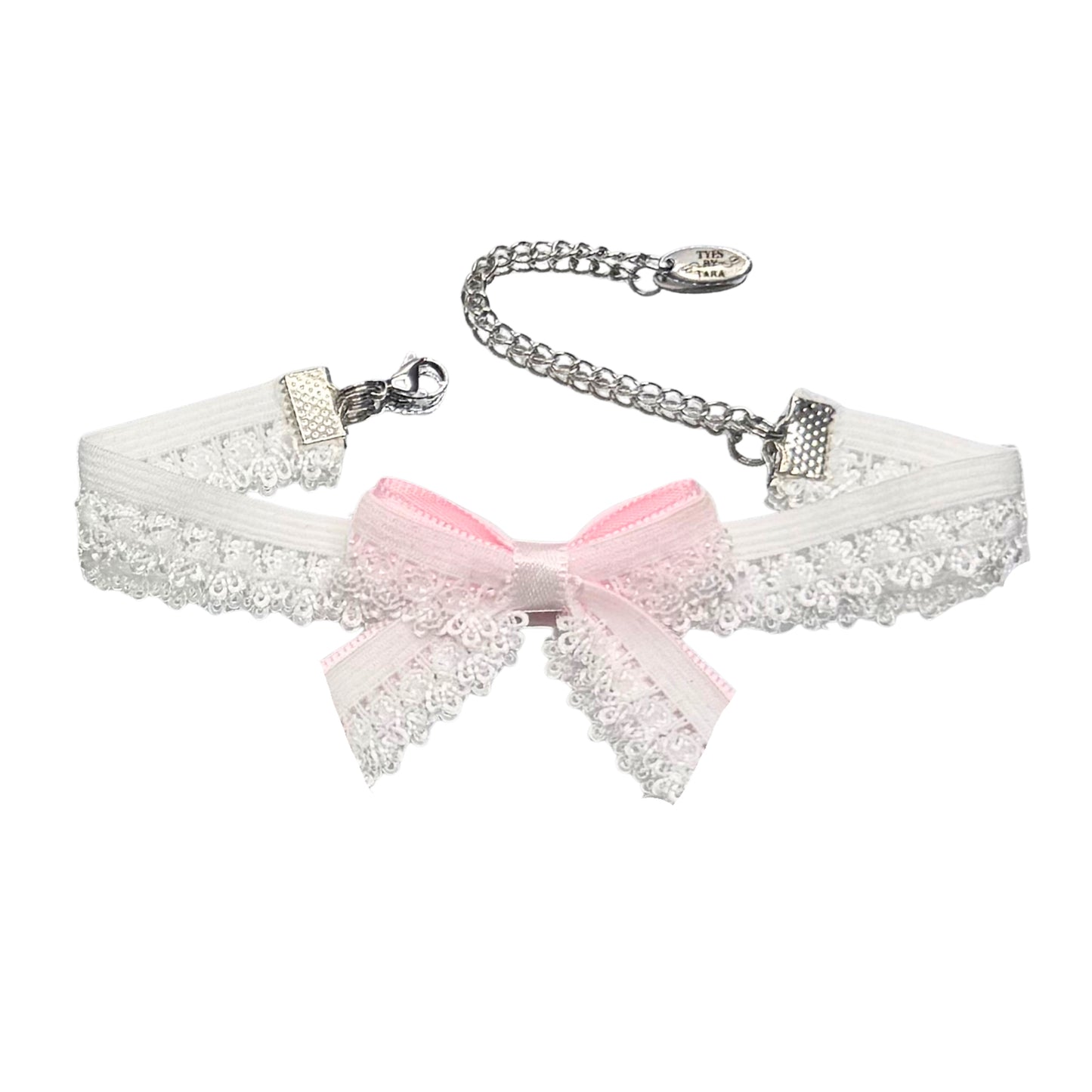 belle white pink lace elastic bow anklet 