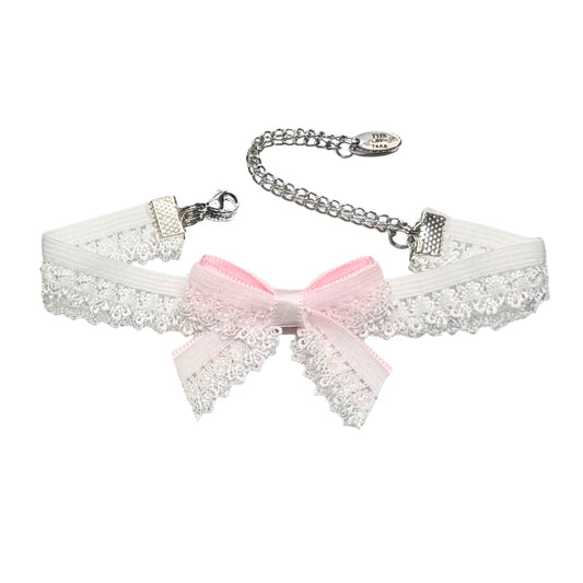 belle white pink lace elastic bow anklet 