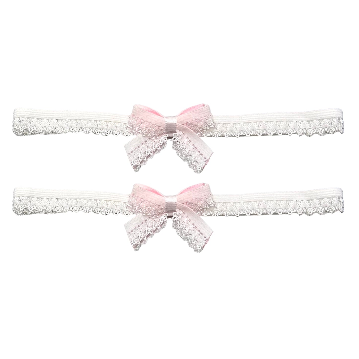 belle white bow leg garters on white background 