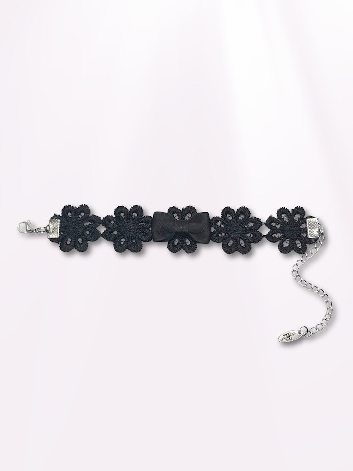 black-flower-bow-bracelet-flat-view