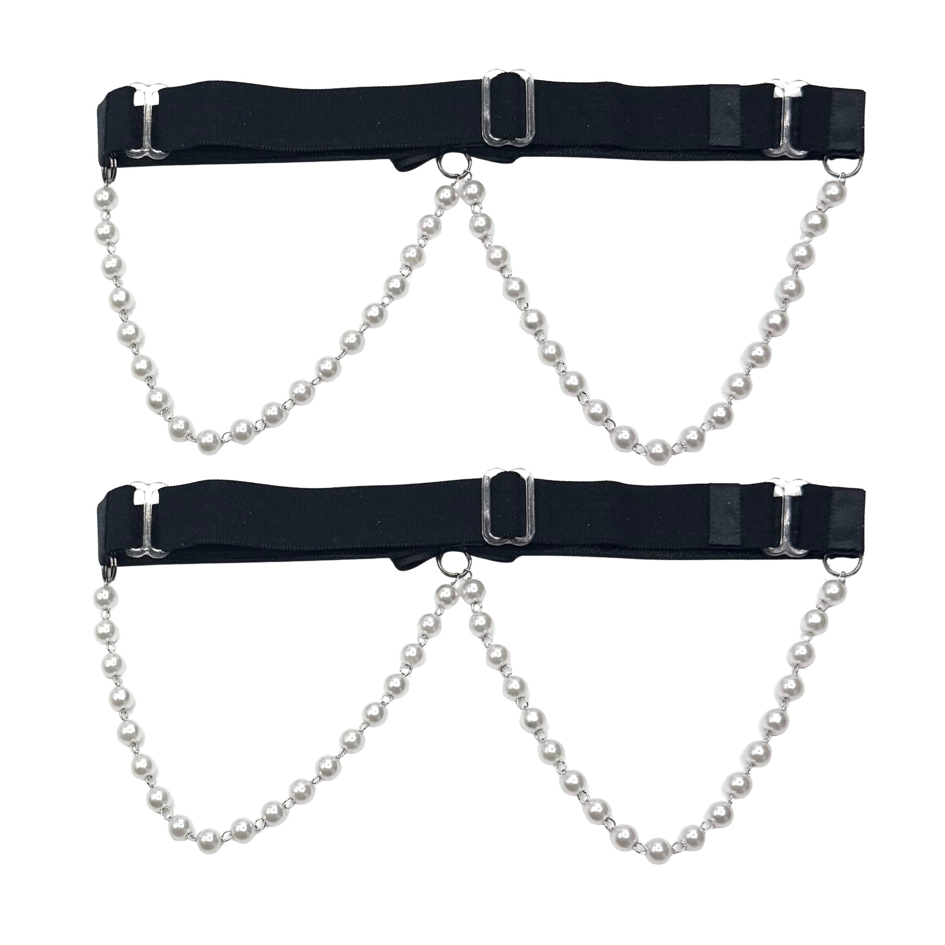 Back View Black Bow Pearl Leg Garters